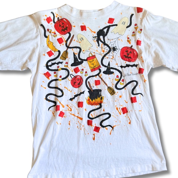 Vintage 80s Halloween Hand-Painted Long Sleeve Tee Made in USA, Med / Sm - Picture 5 of 12